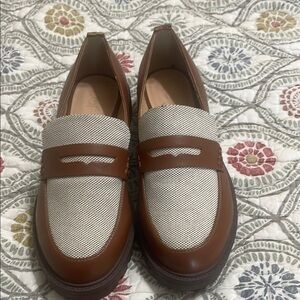 LOFT Brown and White Flats Classic Penny Loafers